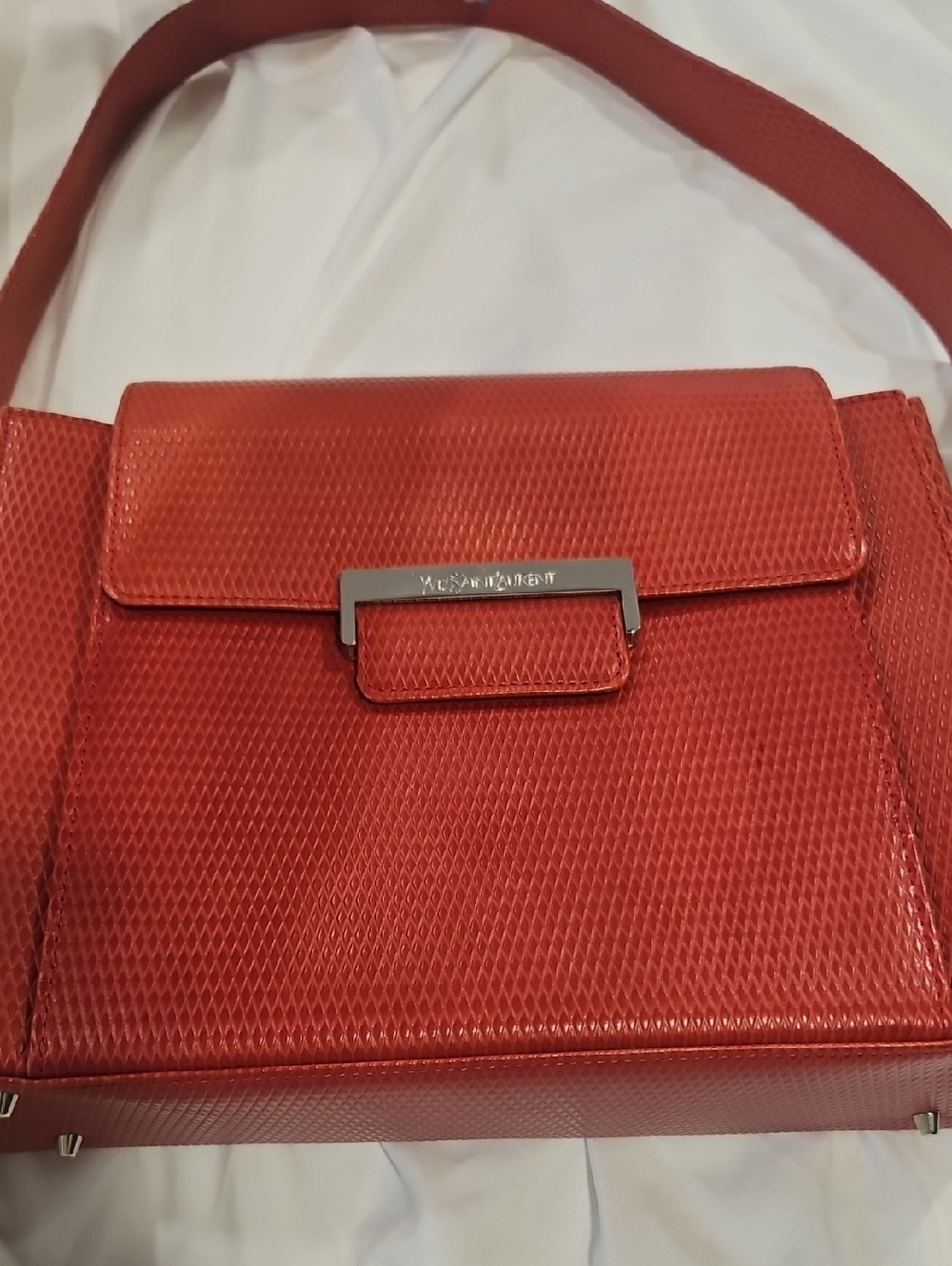 Vintage Yves Saint Laurent Rive Gauche Embossed Leather Structured Shoulder Bag - Picture 11 of 16